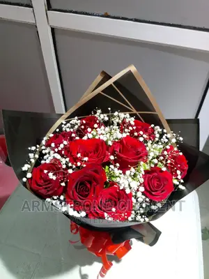 Luxury 10 Stems of Red Roses and Baby Breath
