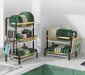 Stainless Steel 3 Tier Golden Dish Rack With Drain Board