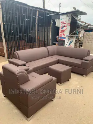 Beautiful L Shape Leather Sofa With 1 Single and Puff