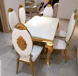 Modern 6 Seater Marble Top Dining Table Set.