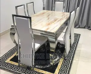 Set of Marble Dining Table With Six Chairs