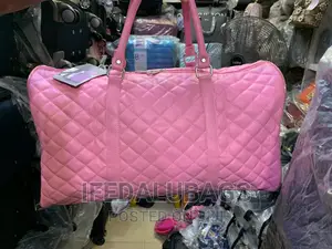 Pink Quality Leather Channel Inspired Duffel Travel Bag