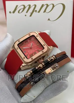 Unisex Red Rubber Watch and Bracelet Set