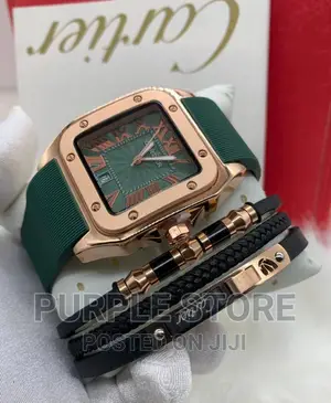 Unisex Green Rubber Watch and Bracelet Set