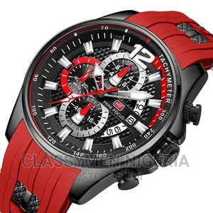 Minifocus Luxury Chronograph Calendar Waterproof Red Watch