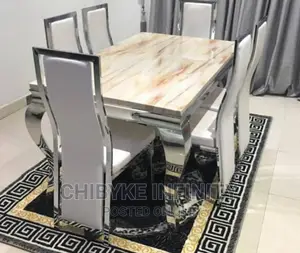 Set of Marble Dining Table With Six Chairs