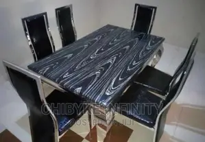 Set of Marble Dining Table With Six Chairs