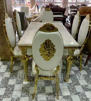 Set of Marble Dining Table With Six Chairs