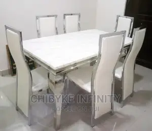 Set of Marble Dining Table With Six Chairs