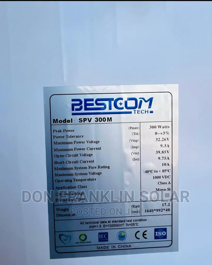 300watts Bestcom Tech Mono Crystalline Solar Panel