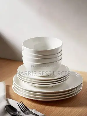 Thick White Dinner Sets Plain Dishes -12pcs