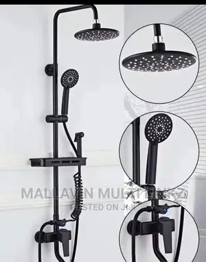Black Round Shower Mixers With Shelf And Bidet Sprayer