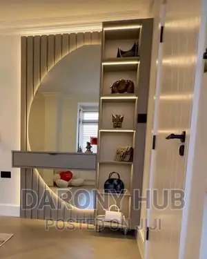 Half Moon Mirrror With LED, Console and Shelve