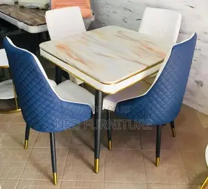 Pin Leg Marble Top Dining Table Set By 4