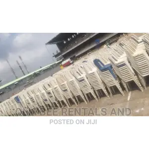 Large Quantity White Armless Chairs Available For Rent.