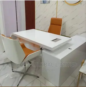 Set of Executive Office Table Desk and Wooden Leather Chair