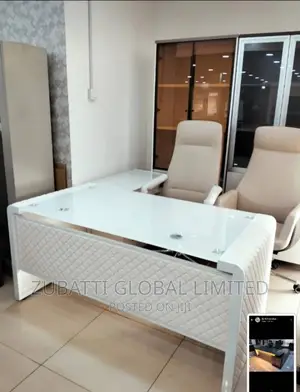 Set of Executive Office Table Desk and Wooden Leather Chair
