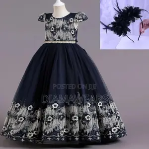 Navy Blue Ceremoial Full Ball Gown With Hair Accessories