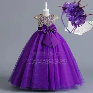 Purple Ceremonial Front Bow Princess Birthday Ball Gow