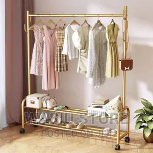 Gold Garment Rack Shoes Bags Clothes Storage Shelves