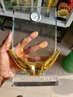 Glass Award Plaque With Clock