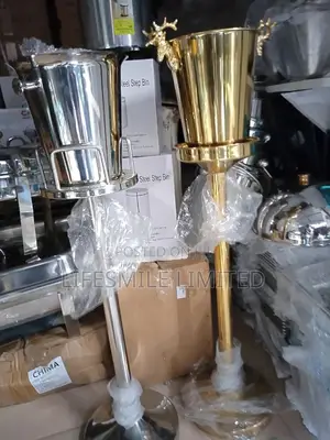 Silver and Gold Stainless Steel Wine and Bucket Stand