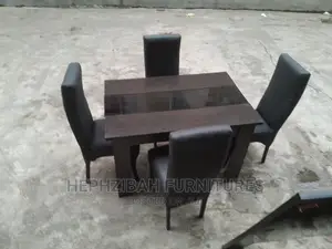 4 Seater Black Leather Dinning