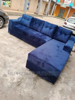 Blue Velvet L Shaped Sofa