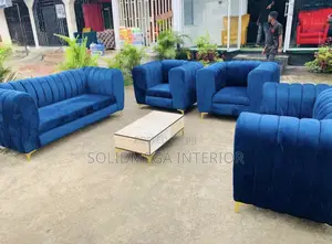 Solid Interior Full Set of Velvet Blue Sofa
