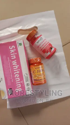 Whitening Gummies, Whitening Tea and Vitamin C Tablet