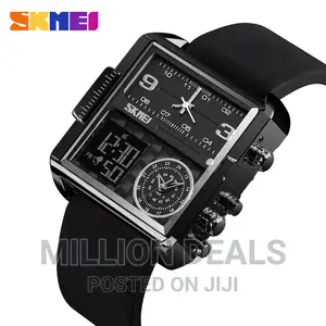 All Black Leather Strap Unique Men's Wrist Watch