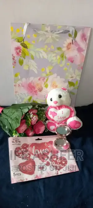 Rose Flower, Teddy Bear, Mirror Love Balloon in a Bag