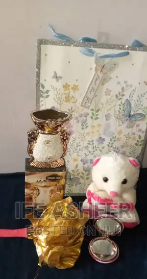 Rose Flower, Vase, Mirror Teddy Bear Inside a Fancy Bag