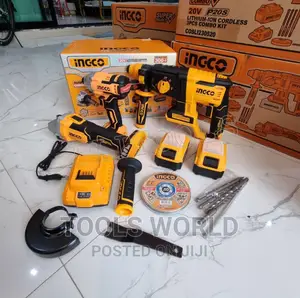 Ingco 20v Cordless 3 Piece 2 X 4.0ah 2 Combo Kit Ingco
