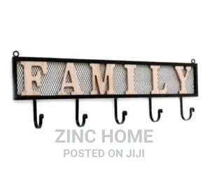 Metal Wall Hanger With Wood Application 5 Hooks