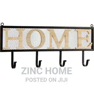 Metal Wall Hanger With Wood Application 4 Hooks