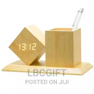 Multifunctional Wooden Pen Holder With Clock (Wholesales Only)