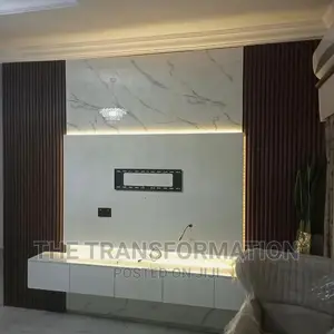 Fluted Panel Tv Console With Marble Board