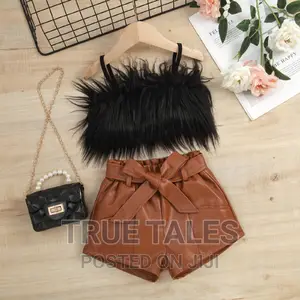 Girls'furry Frills Spaghetti Top And Leather Shorts