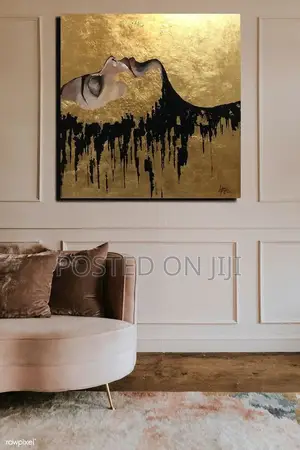 Black and Gold Acrylic Painting Canvas Print.
