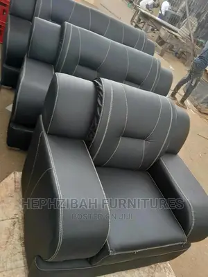 Complete 7 Seaters Black Leather Settee