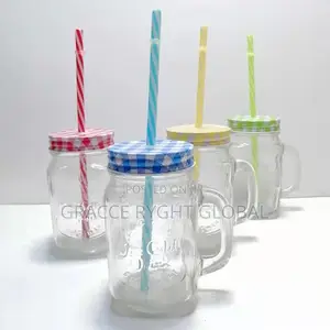 Mason Jar With Plastic Straw