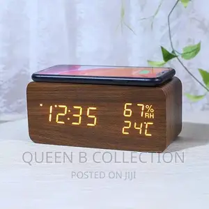 Wooden Alarm Clock With Wireless Charger
