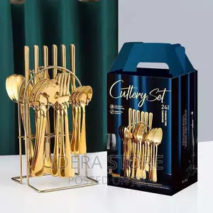 24 PCS Gold Plated Stainless Steel Cutlery Set -With RACK