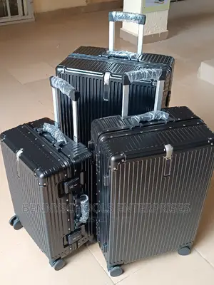 Set of 3 Pure Black Aluminium Travelling Luggage Boxes