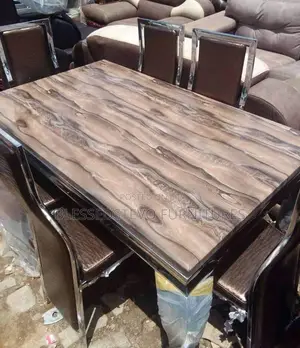 Marble Dining Table With 6 Chairs Brown Color