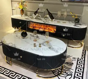 Executive Fireplace Marble Tv Stand With Marble Center Table