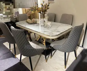 Marble Top Dining With Gold Entrusted Base