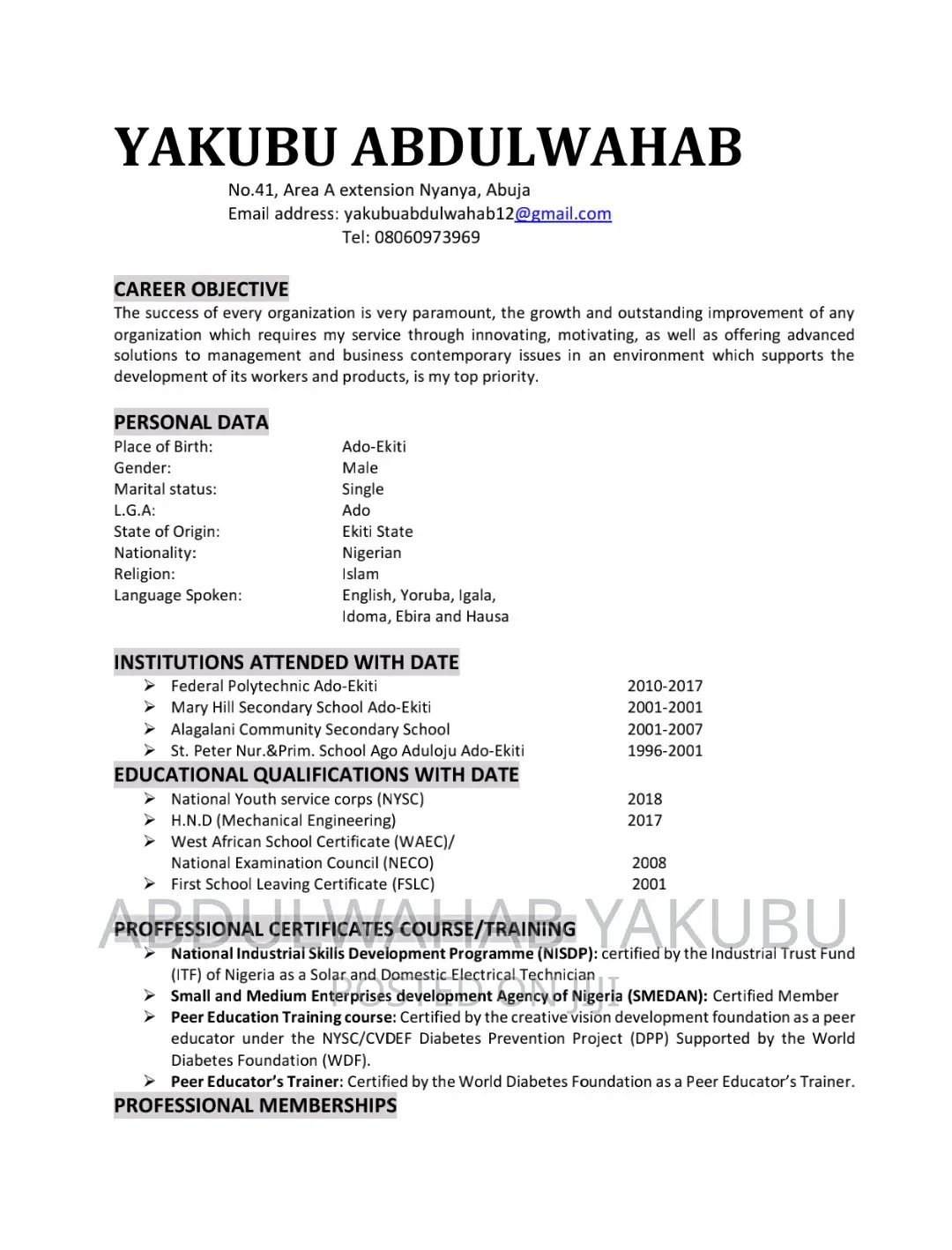 Engineering Architecture CV