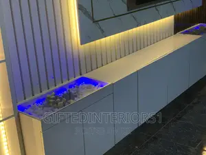 High Glossy Tv Console With Wall Cladding and LED Lights